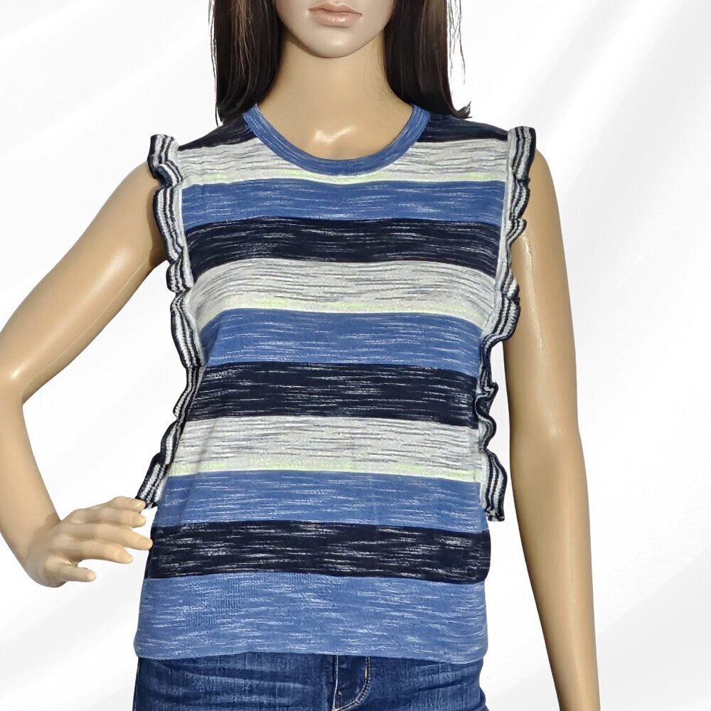 2/$50 Cotton by Autumn Cashmere Blue Striped Sleeveless Top Size M